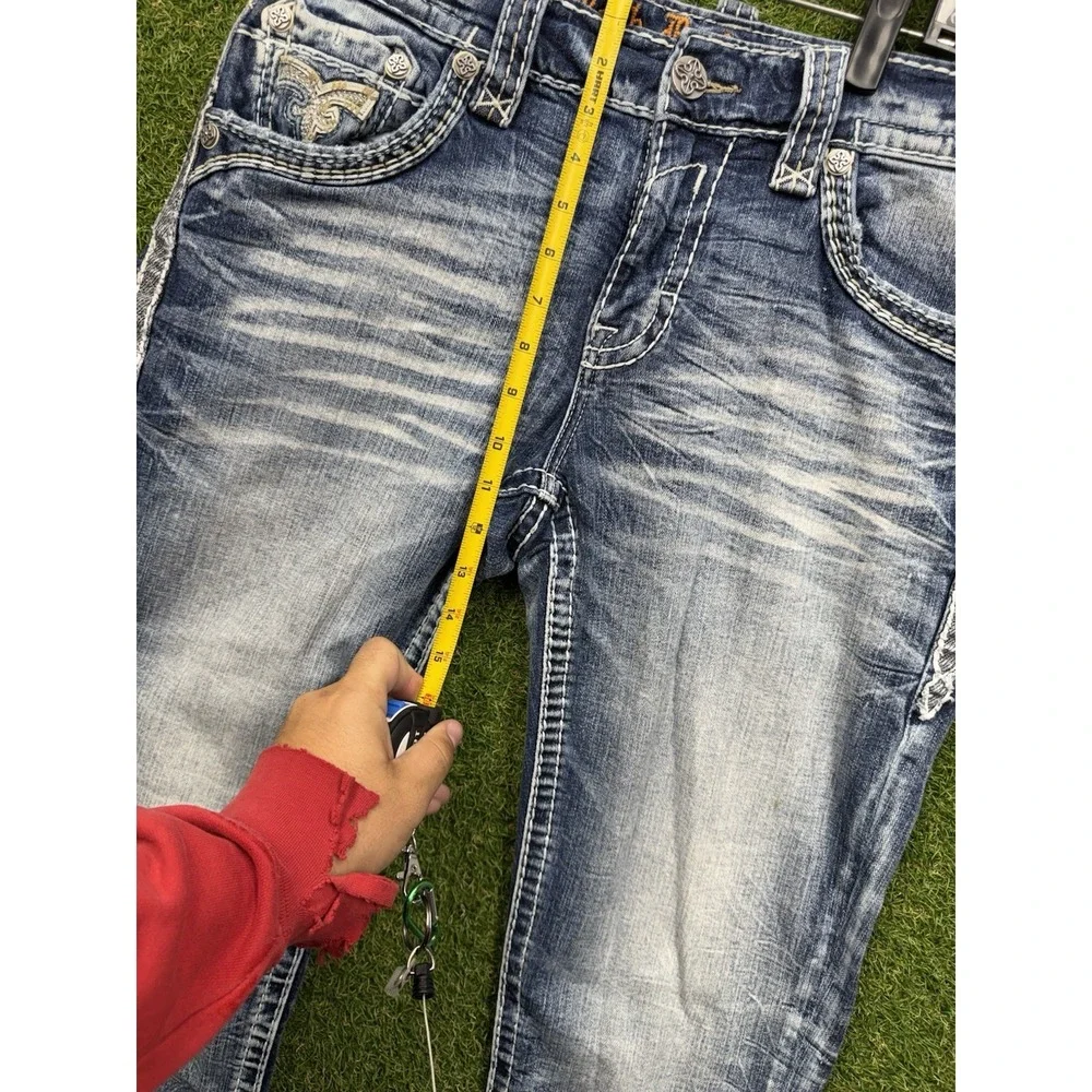 Rock Revival Jeans Mens 33 Distressed Light Wash Denim Keenan Straight Leg Y2K